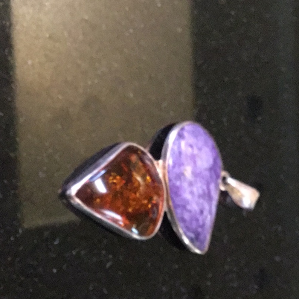 Amethyst and amber pendant
